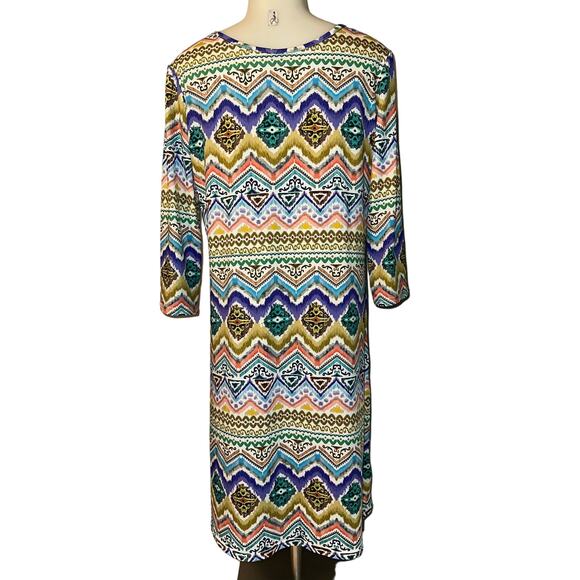 Jean Pierre Klifa Womens Daphne Knee Length Shift Dress Size M Resort 3/4 Sleeve - Picture 2 of 6